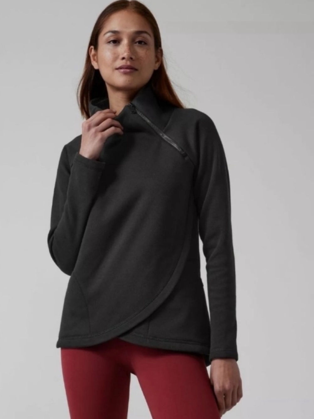 Athleta Cozy Karma Asymmetrical Pullover Sweater Size Small Black Athleisure